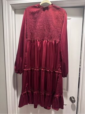 Long Sleeve Burgundy Tiered Midi Dress - Boutique 3X